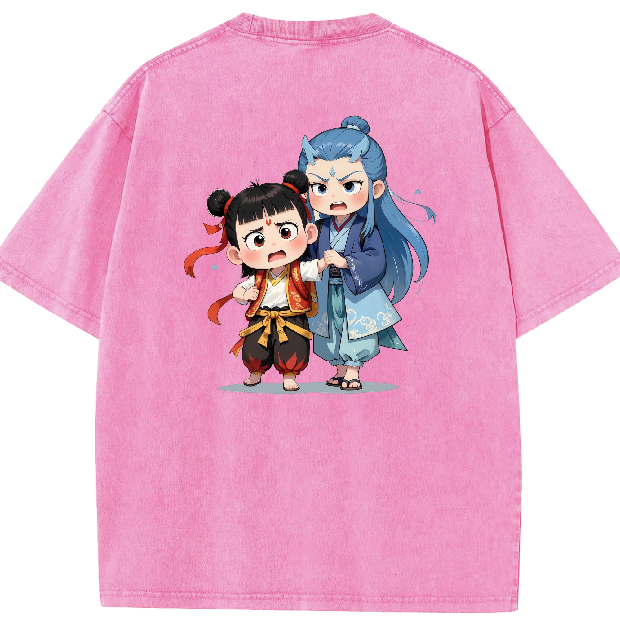 （画像用） Ne Zha 2 ナタ 魔童の大暴れ 綿100% ヴィンテージ風 半袖Tシャツ（背面プリント）